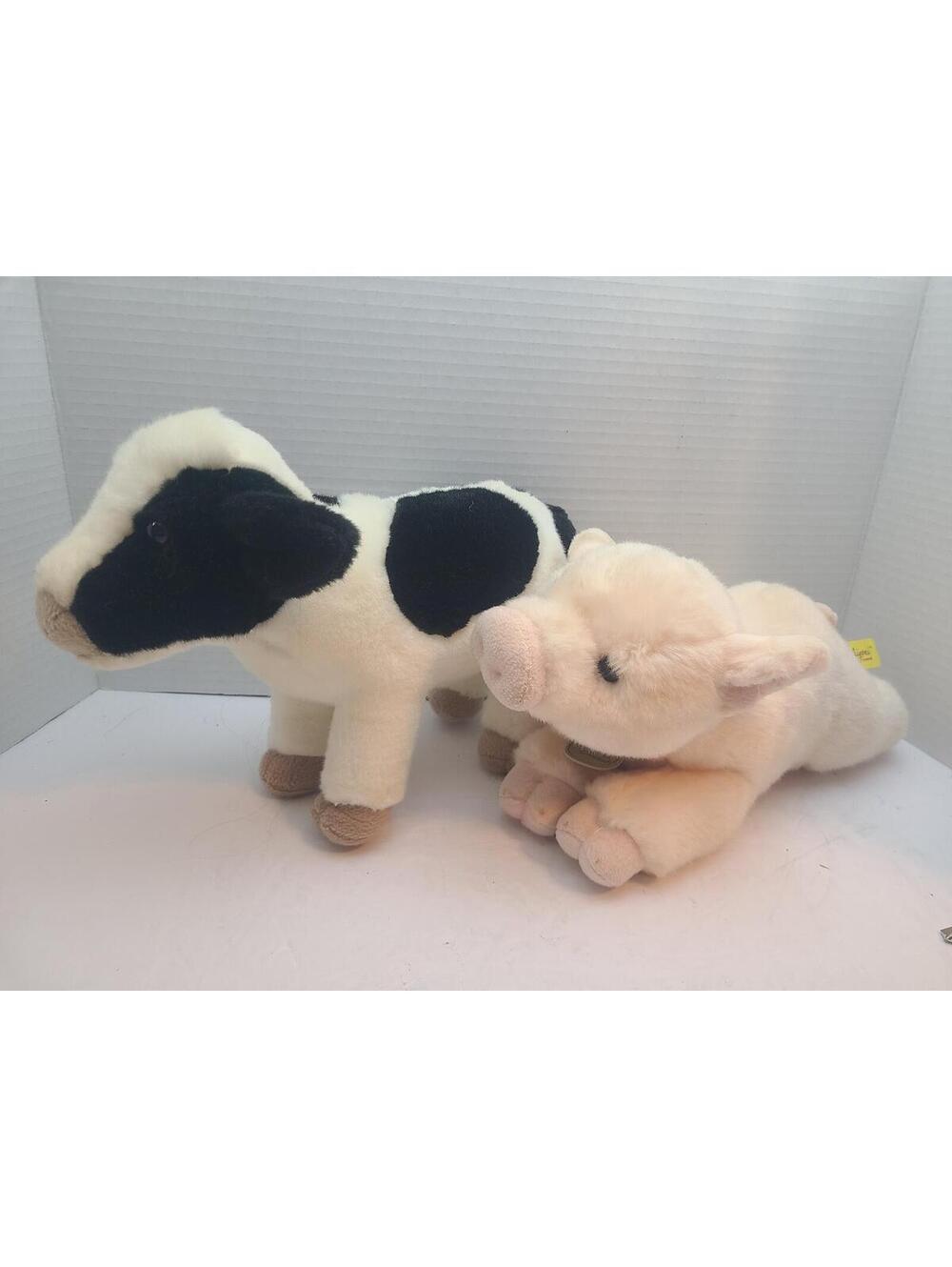 Lof of 2 Miyoni By Aurora Stuffed Plush Farm Animals Pig & Cow 10" Cute!